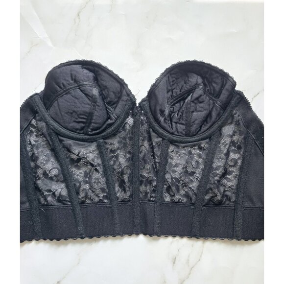 Sears Black Lace Vintage Bustier Longline Pinup Underwire Strapless Bra 36C - Picture 10 of 11